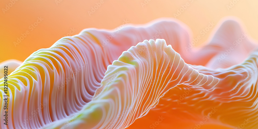 Poster abstract 3d render: undulating layered form in peach and white