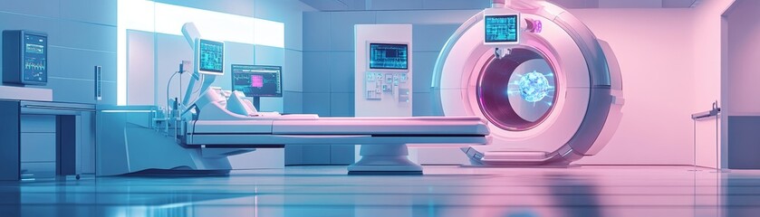 Futuristic Medical Room with Advanced Imaging Equipment and Bed