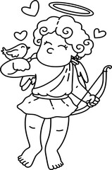 Hand drawn cute cupid boy cartoon doodle outline 