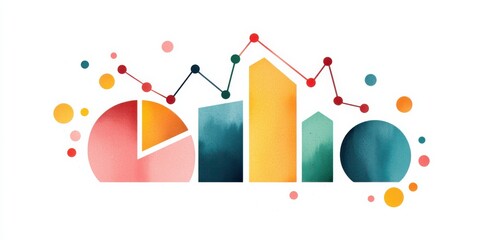 Naklejka premium A colorful, abstract representation of data visualization featuring charts and graphs, symbolizing analytics and insights.