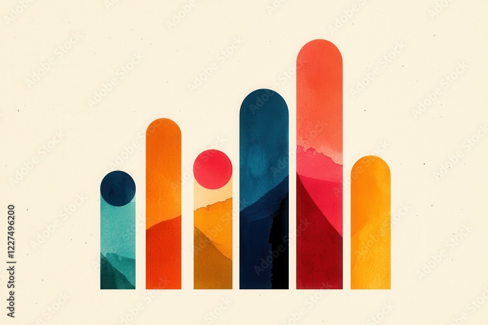 Poster a vibrant, abstract illustration featuring colorful vertical bars representing data visualization or