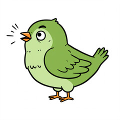 Fototapeta premium Cartoon illustration of a green bird chirping with an open orange beak.