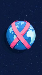 Naklejka premium Earth with Pink Ribbon Representation for Awareness in Space
