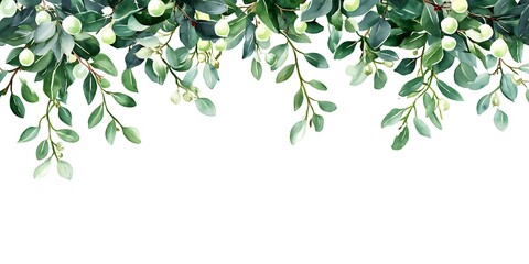 Lush green leaves and berries border on white for elegant invitations