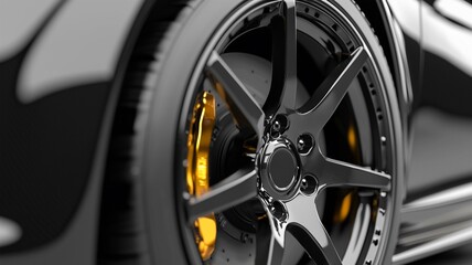 High-quality close-up of luxury car alloy wheel with carbon fiber spokes and precision detailing
