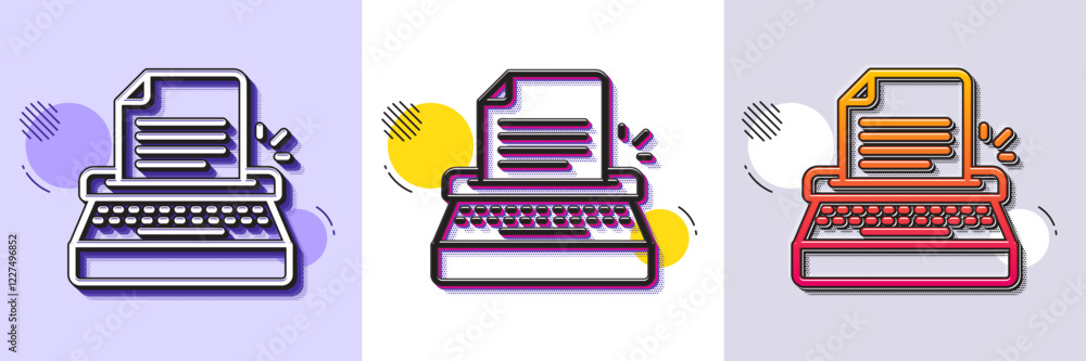 Poster typewriter line icon. halftone dotted pattern. gradient icon with grain shadow. copywriting sign. wr