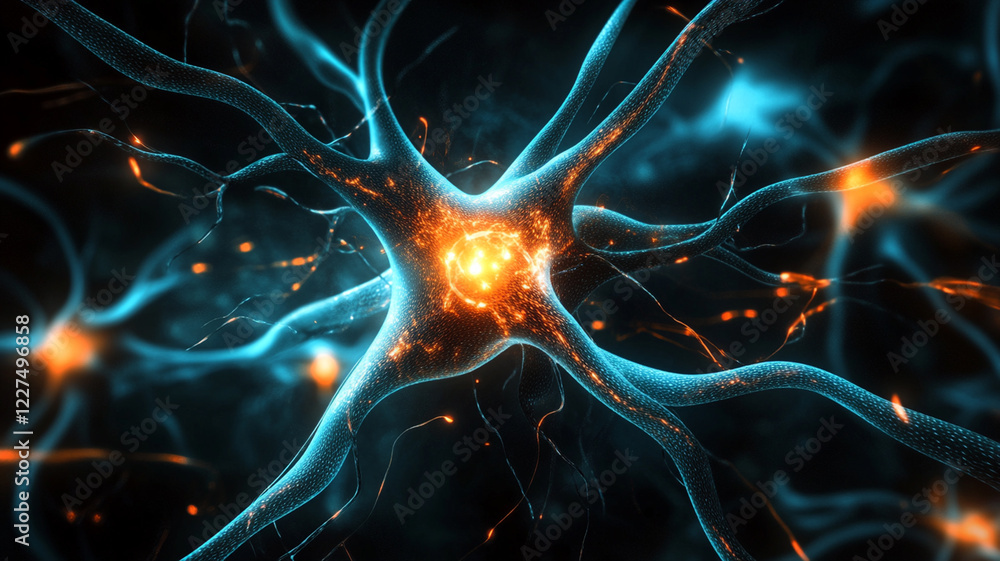 Aufkleber abstract representation of interconnected neurons with glowing synapses in a dark background