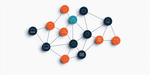 Obraz premium A network of interconnected icons representing various concepts, showcasing a blend of technology, communication, and data visualization.