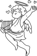 Hand drawn cute cupid boy cartoon doodle outline 