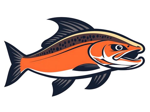 Aggressive salmon with open mouth on white background for mascot or logo