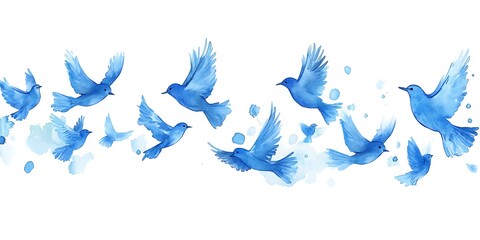 Obraz premium Blue birds flying in the sky, watercolor painting, banner