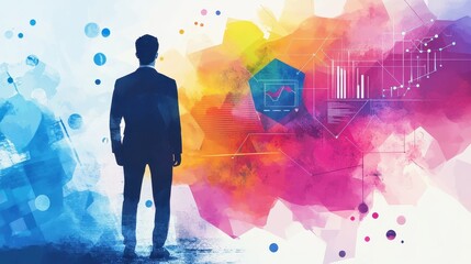 Obraz premium Business analytics flat design side view technology theme watercolor Triadic Color Scheme. 