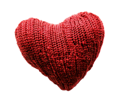 Red knitted heart isolated on white or transparent background - Powered by Adobe