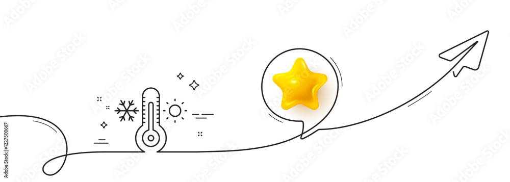 Poster thermometer line icon. continuous line with share plane. cold and warm thermostat sign. winter, summ