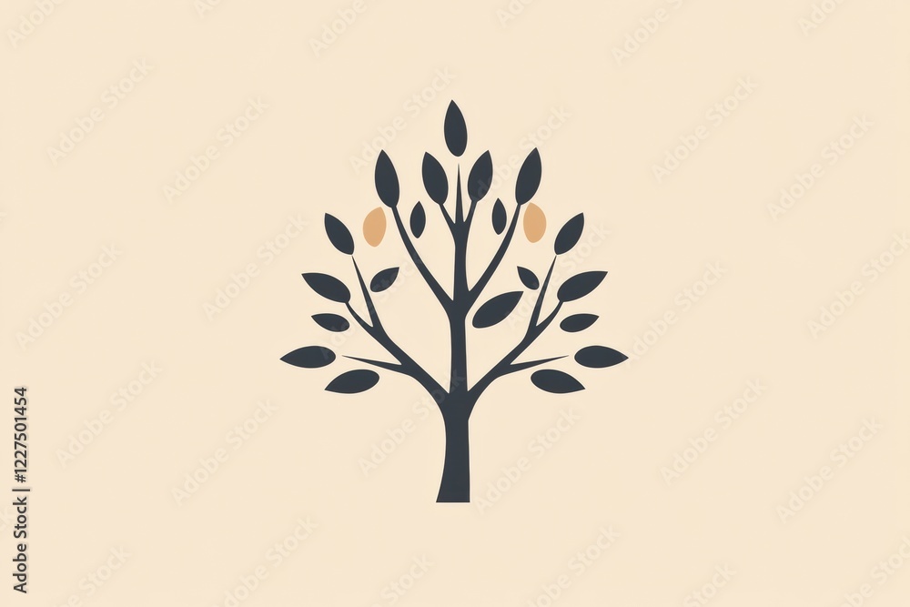 Poster stylized tree icon featuring branches and leaves designed for modern aesthetics and versatile applic