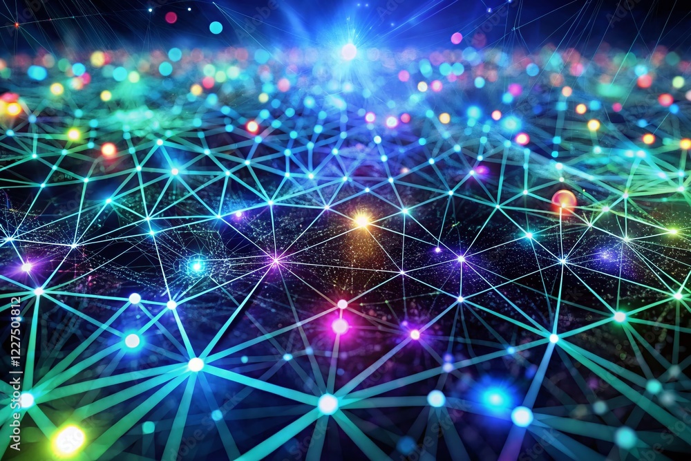 Poster abstract night data grid: 3d rendered internet technology cobweb background