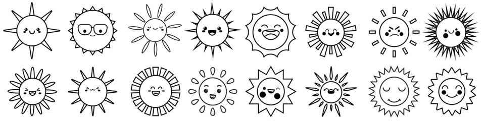 Funny sun icon vector set. Smiling sun illustration sign collection. Sun symbol or logo.