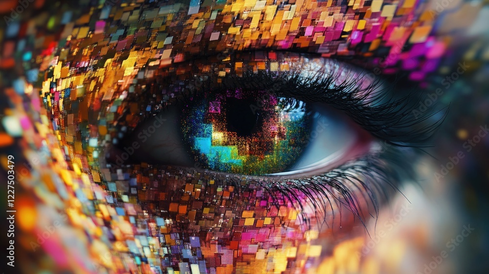 Poster A macro shot of digital screen pixels arranged in an intricate RGB pattern, capturing the clarity and precision of modern display technology
