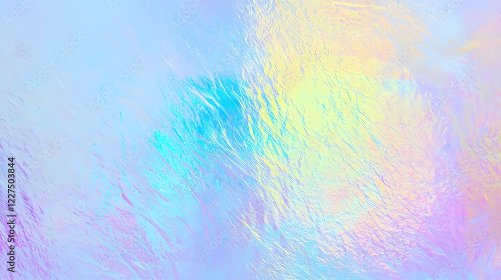 Poster Mesmerizing holographic rainbow foil iridescent texture with abstract vibrant shimmering patterns fluid metallic sheen seamless gradient blending and a futuristic aesthetic
