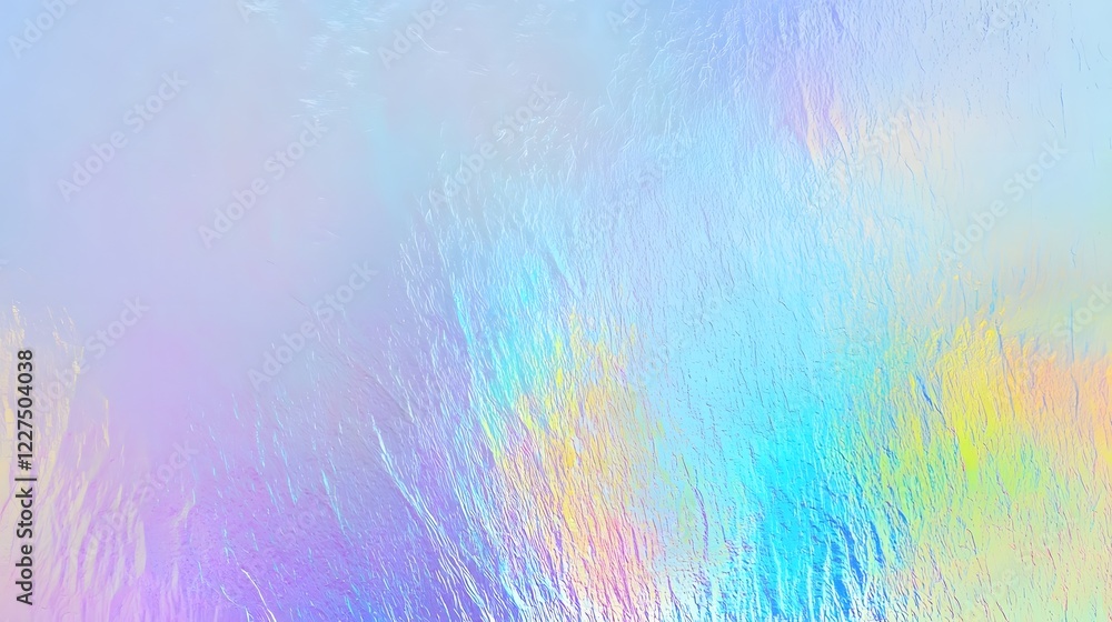 Poster Iridescent Holographic Foil Texture with Dynamic Color Shifts and Radiant Light Reflections in a Seamless Gradient Blending Luxurious and Modern Abstract Composition