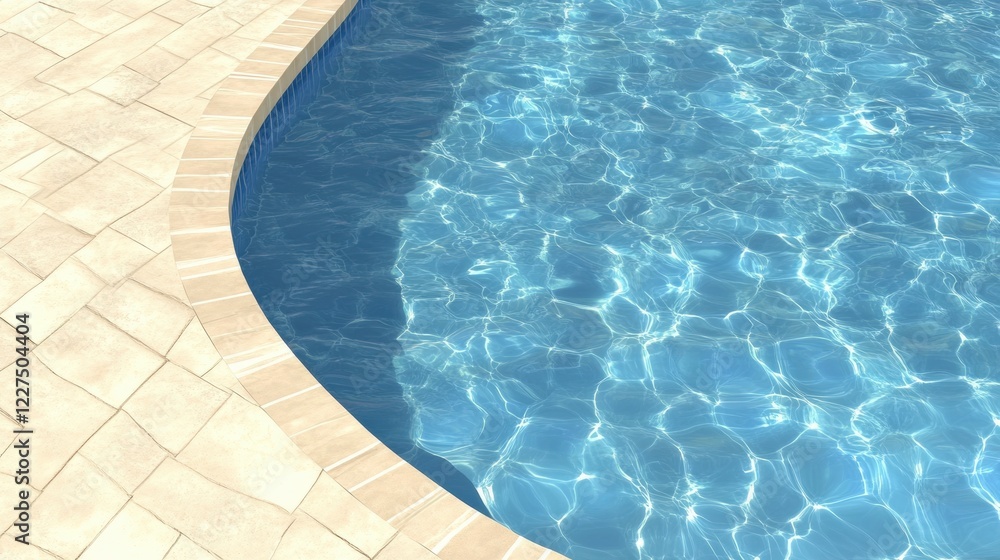 Poster serene illustration of the edge of a swimming pool with sparkling water and sunlit reflections creat