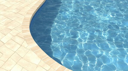 Serene Illustration of the Edge of a Swimming Pool with Sparkling Water and Sunlit Reflections Creating a Tranquil Atmosphere