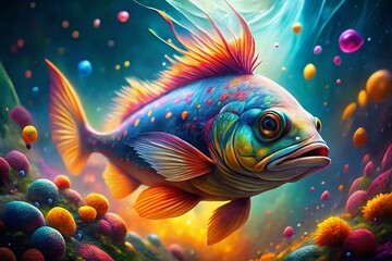 Fototapeta premium Abstract Painted Predatory Fish with Bokeh Background - Stock Photo