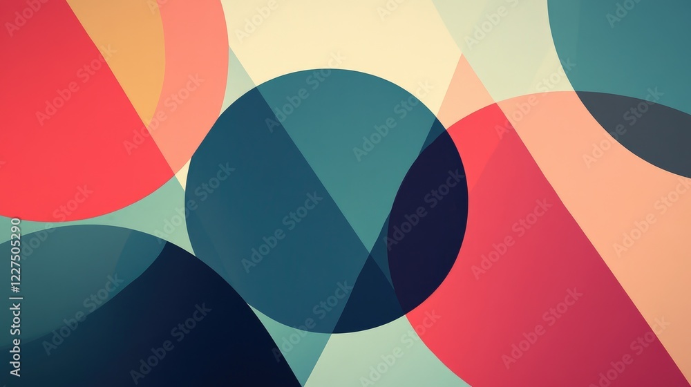 Aufkleber A minimalist geometric abstract background featuring a modern design with overlapping circles and triangles, creating a sleek and dynamic visual effect