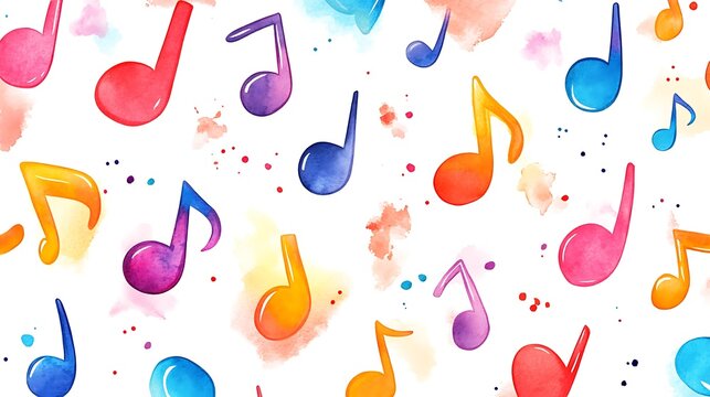 Watercolor music notes pattern background, whimsical, fun, colorful