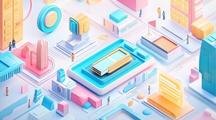 Business strategy flat design top view futuristic technology theme cartoon drawing colored pastel. 