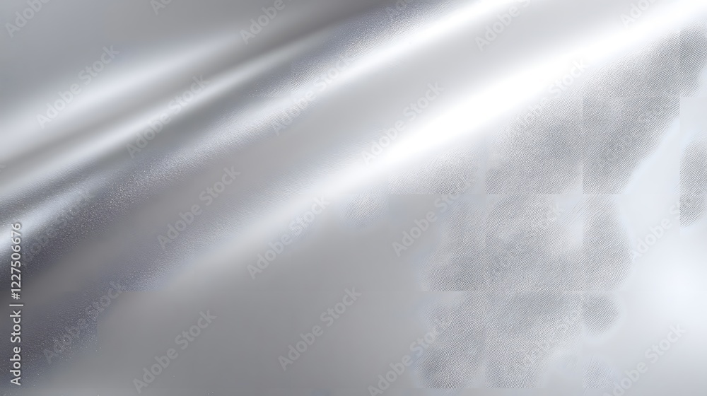Poster sleek metallic gray shiny paper background with soft luminous reflections and flowing silver aluminu