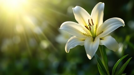 Fototapeta premium Sunlit white lily in garden.