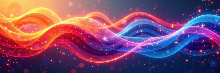 Intertwined multicolored lines form dynamic abstract shapes , design, illustration