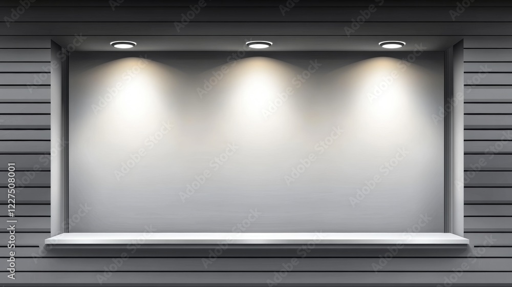 Poster digital vector illustration of a clean and empty store window with neutral lighting and simple backg