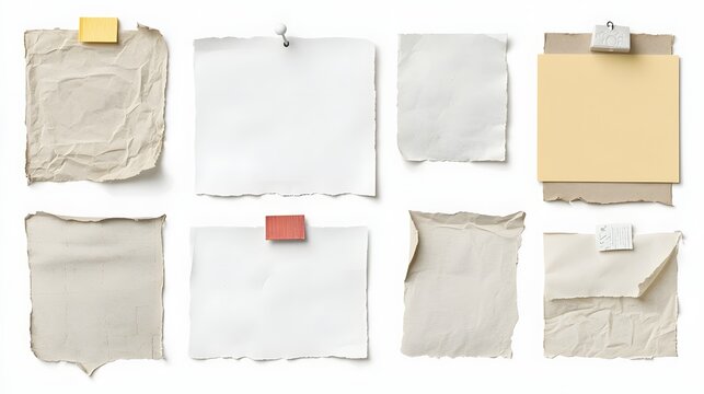 Retro style torn note paper label with aged texture and vintage adhesive tape and thumbtack creating an old fashioned office memo aesthetic perfect for business creative