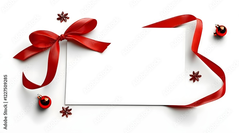 Poster elegant red ribbon bow tied on a festive christmas card with minimal decorative elements and a warm 