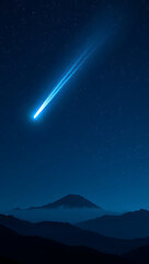 Obraz premium A celestial-inspired scene featuring a bright meteor streaking across the night sky, leaving a radiant glowing trail behind.
