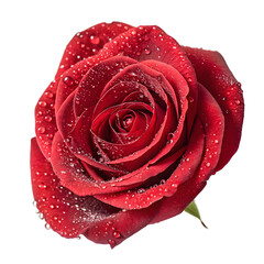 A close-up of a stunning red rose, with each petal kissed by dew, encapsulating Valentine's spirit with a transparent background