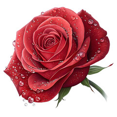 Elegant and timeless, a red rose glistens with morning dew, embodying the essence of Valentine's romance with a transparent background