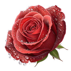 Glistening with dew, a radiant red rose stands out in the dark, symbolizing Valentine's love with a transparent background