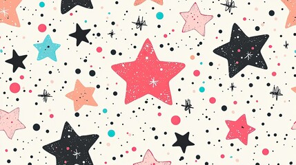 Colorful Stars Dots Pattern Whimsical Design