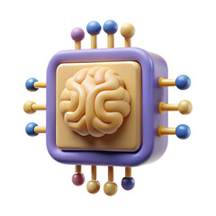 3D Microchip Brain Icon - Futuristic Tech 