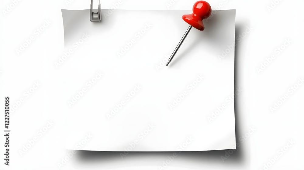 Aufkleber Minimalist paper note with a red thumbtack pinned to a transparent background featuring clean edges and a subtle shadow effect ideal for office reminders business presentations