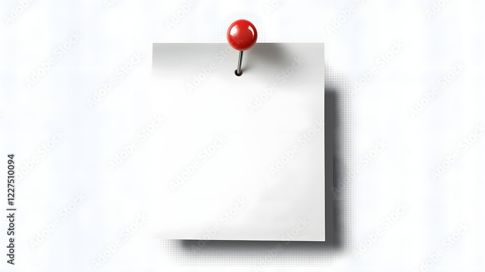 Poster Isolated Paper Note Pinned with a Bold Red Thumbtack on a Clear Background Showcasing a Clean and Practical Design Suitable for Business Reminders Creative Displays and Office Organization