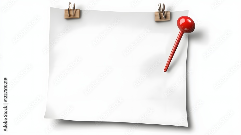 Poster Isolated paper note pinned with a bold red thumbtack on a clear background showcasing a clean and practical design suitable for business reminders presentations and creative displays
