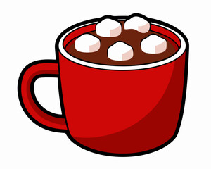 isolated on white background. Red Mug of Hot Chocolate with Marshmallows for AI and Cozy-Themed Designs.