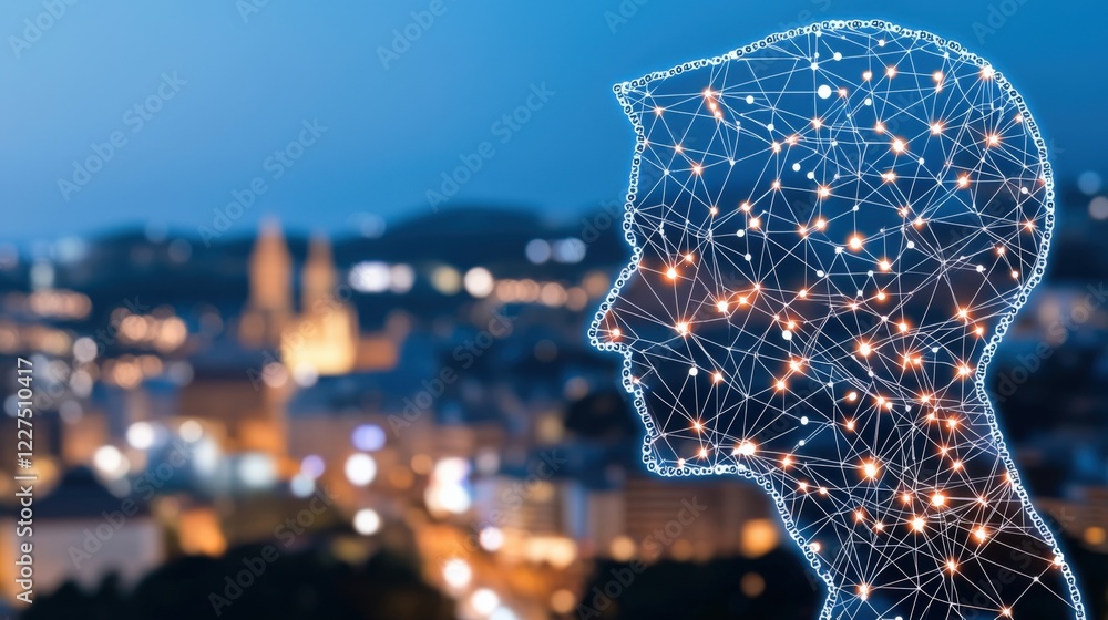 Poster innovative neural network concept cityscape background graphic visualization urban environment side 