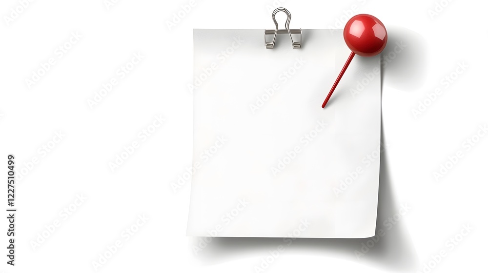 Poster Isolated paper note pinned with a bold red thumbtack on a clear minimalist background  The design is clean and practical suitable for business reminders announcements and creative displays