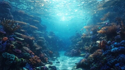 Coral reef ecosystem thriving under clear blue water in a tropical marine environment