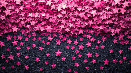 Pink Stars Cascading Onto A Dark Glittery Surface
